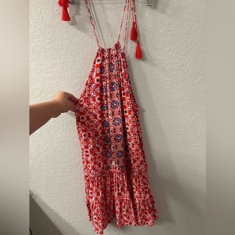 Crown & Ivy red white blue picnic party free spirit dress floral ruffle M
